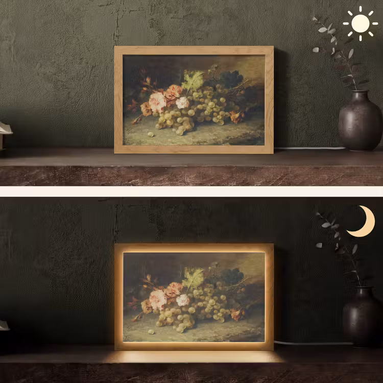 Fruit - Stilleven met druiven - Oude meesters Light Box met kabel (Tafellamp) klein -sfeer3