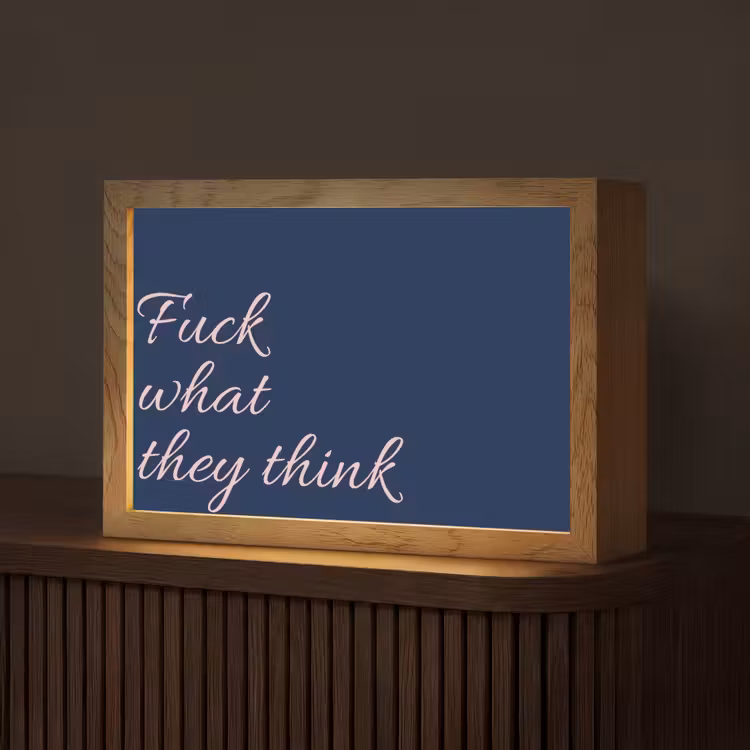 Fuck what they think - Blauw - Cursief Light Box met kabel (Tafellamp) klein -z3d_website