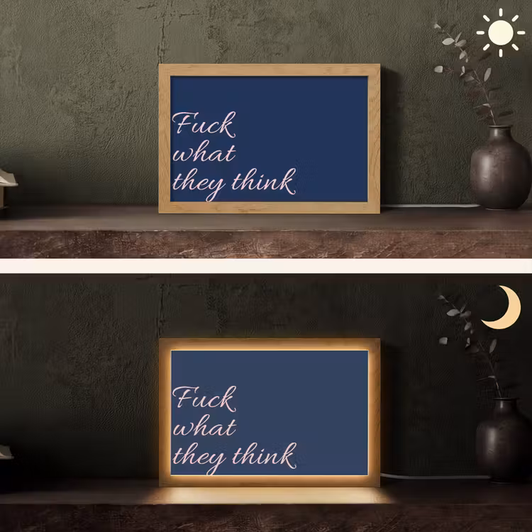 Fuck what they think - Blauw - Cursief Light Box met kabel (Tafellamp) klein -sfeer3