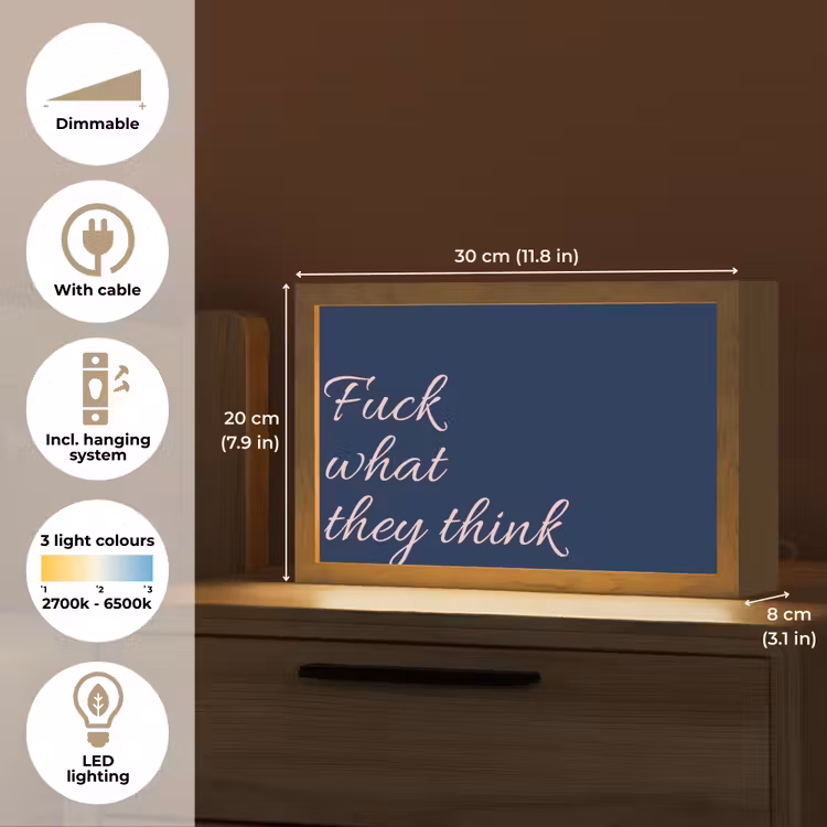 Fuck what they think - Blauw - Cursief Light Box met kabel (Tafellamp) klein -USP_EN