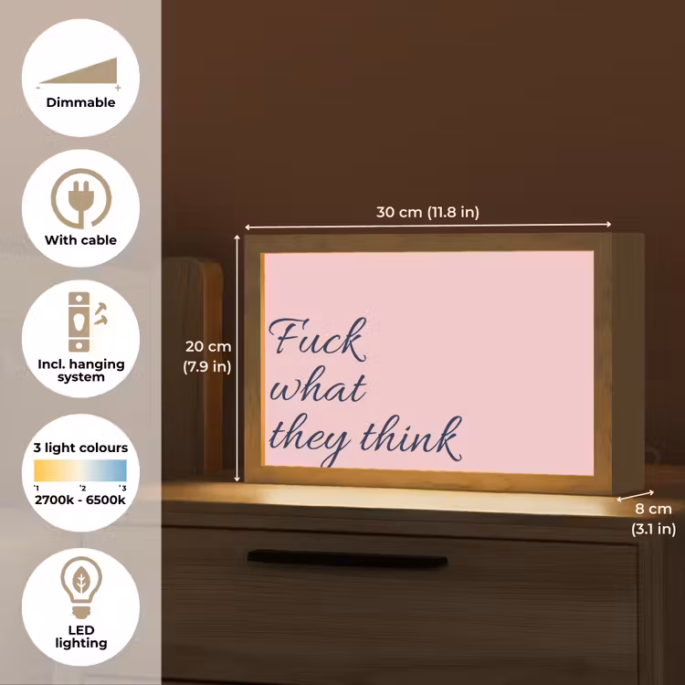 Fuck what they think - Roze - Minimalistisch Light Box met kabel (Tafellamp) klein -USP_EN