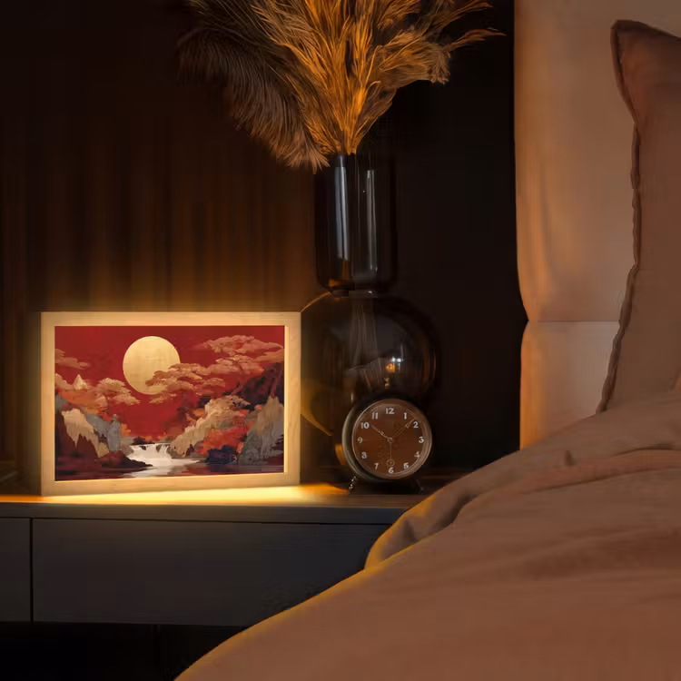 Volle maan - Landschap - Waterval Light Box met kabel (Tafellamp) klein -sfeer1