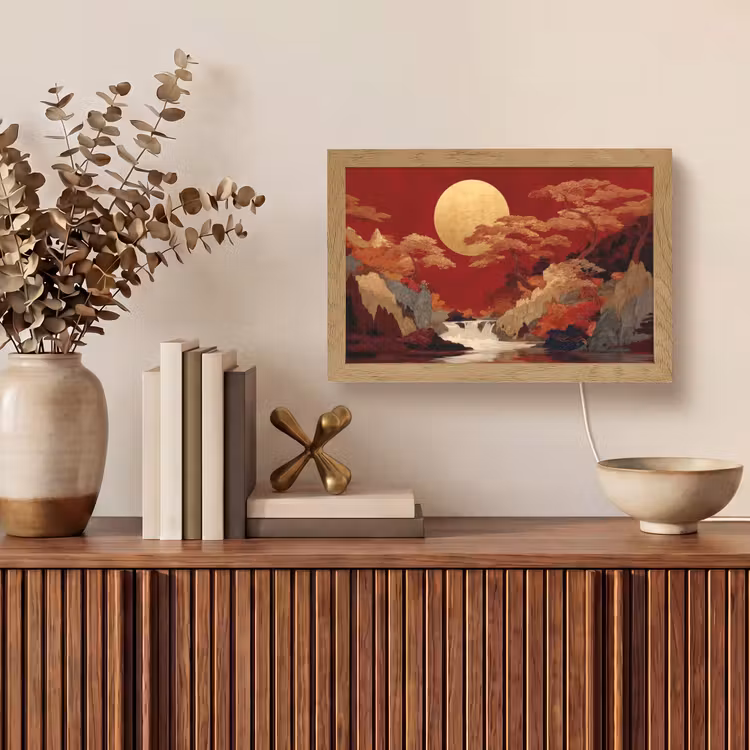 Volle maan - Landschap - Waterval Light Box met kabel (Tafellamp) klein -sfeer2