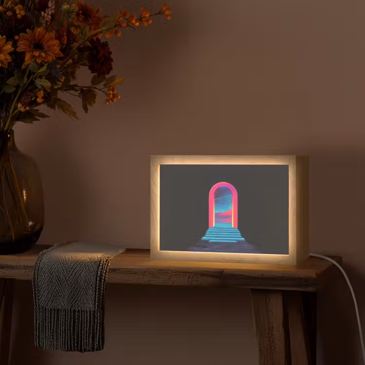 Poortje - Landschap - Sterrenhemel - Roze Light Box met kabel (Tafellamp) klein -sfeer4