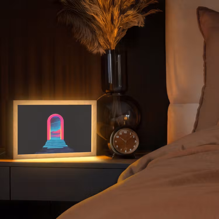 Poortje - Landschap - Sterrenhemel - Roze Light Box met kabel (Tafellamp) klein -sfeer1