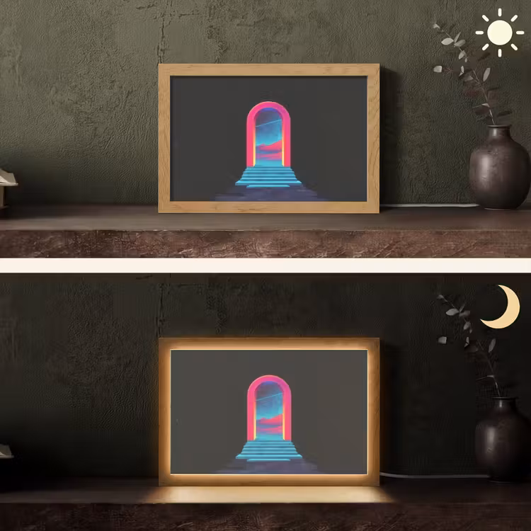 Poortje - Landschap - Sterrenhemel - Roze Light Box met kabel (Tafellamp) klein -sfeer3