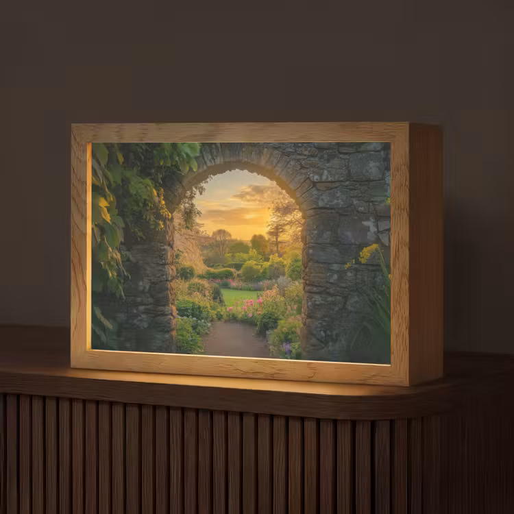 Poort - Planten - Zonsondergang Light Box met kabel (Tafellamp) klein -z3d_website