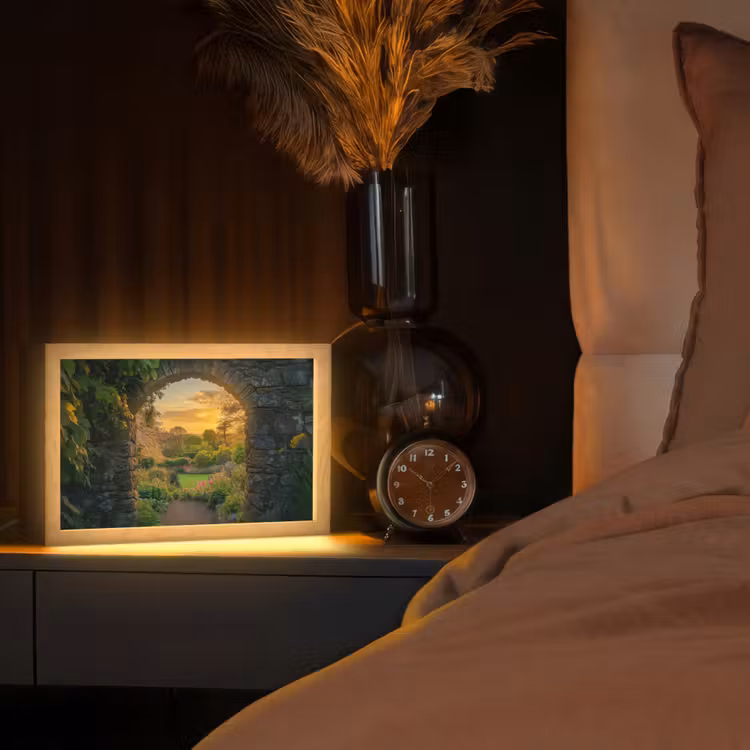 Poort - Planten - Zonsondergang Light Box met kabel (Tafellamp) klein -sfeer1