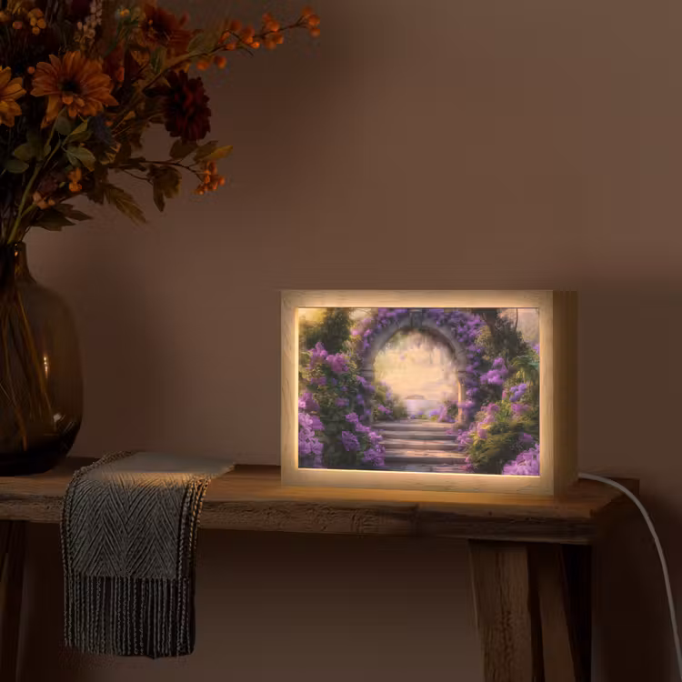 Poort - Paars - Bloemen Light Box met kabel (Tafellamp) klein -sfeer4