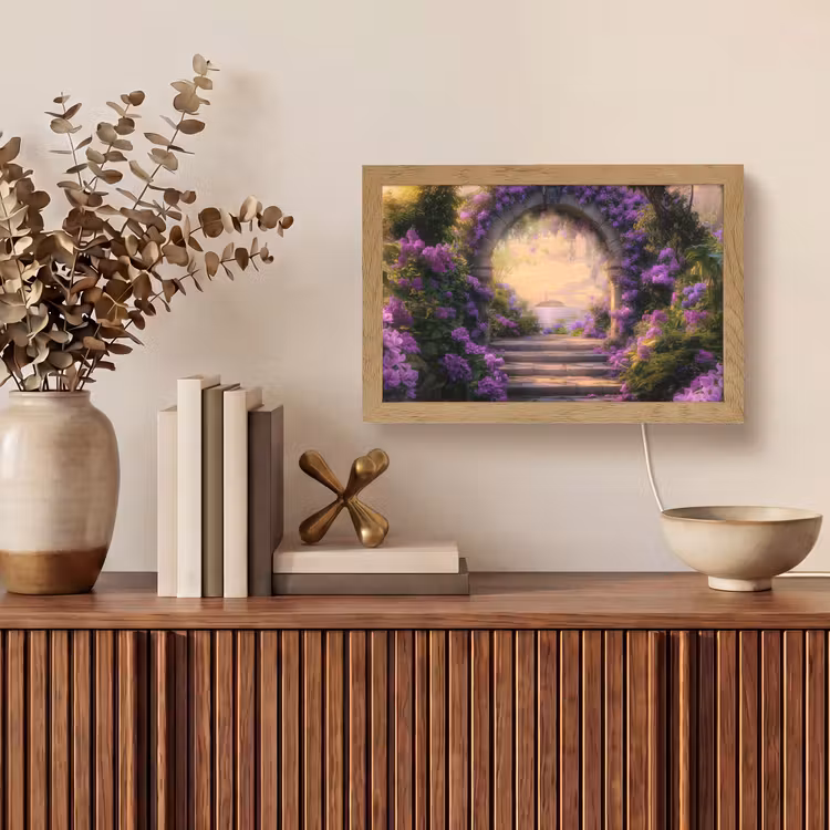 Poort - Paars - Bloemen Light Box met kabel (Tafellamp) klein -sfeer2