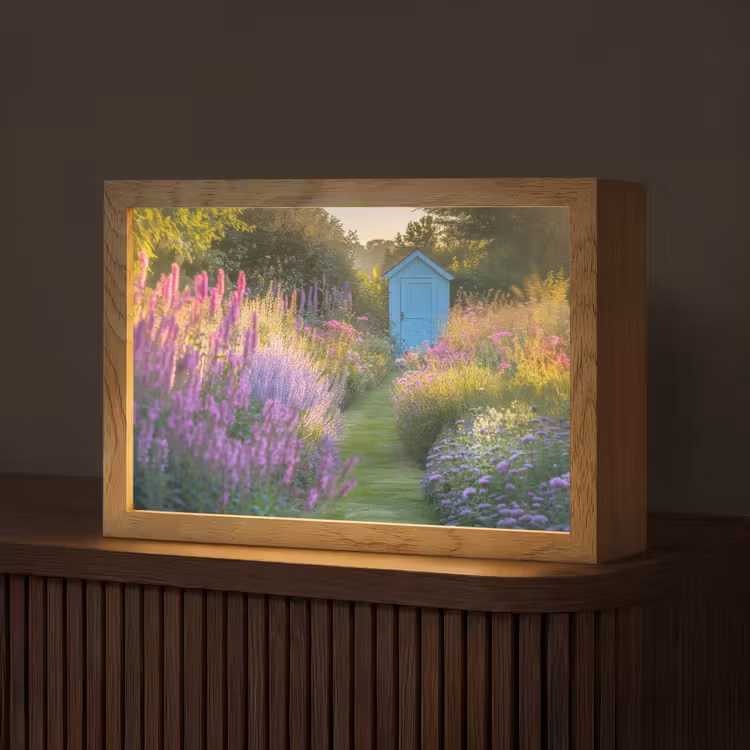 Tuinhuisje - Blauw - Bloemen Light Box met kabel (Tafellamp) klein -z3d_website