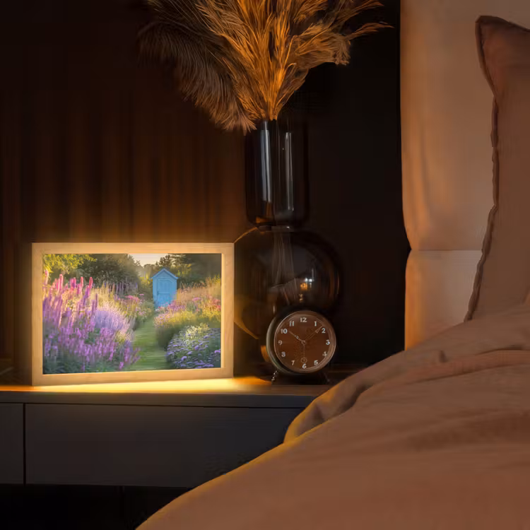 Tuinhuisje - Blauw - Bloemen Light Box met kabel (Tafellamp) klein -sfeer1