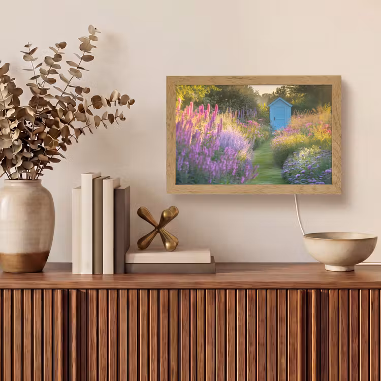 Tuinhuisje - Blauw - Bloemen Light Box met kabel (Tafellamp) klein -sfeer2