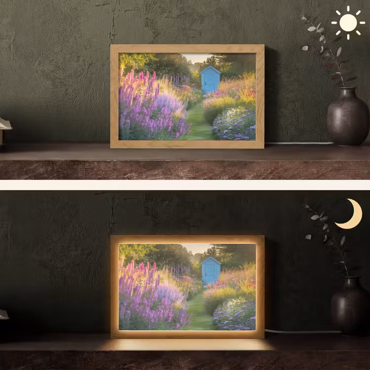 Tuinhuisje - Blauw - Bloemen Light Box met kabel (Tafellamp) klein -sfeer3