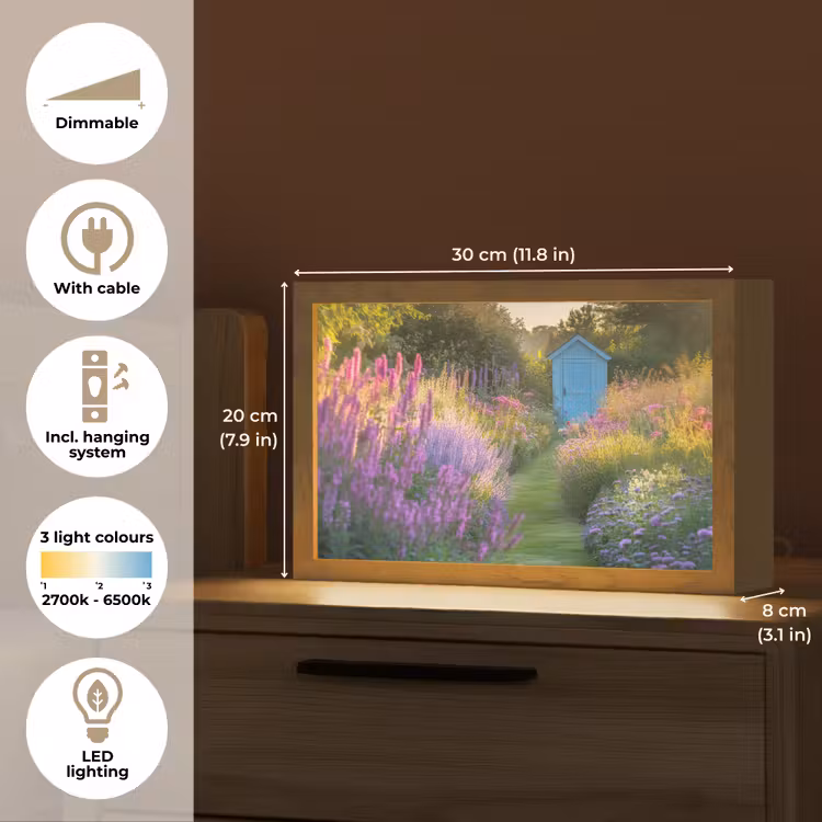 Tuinhuisje - Blauw - Bloemen Light Box met kabel (Tafellamp) klein -USP_EN