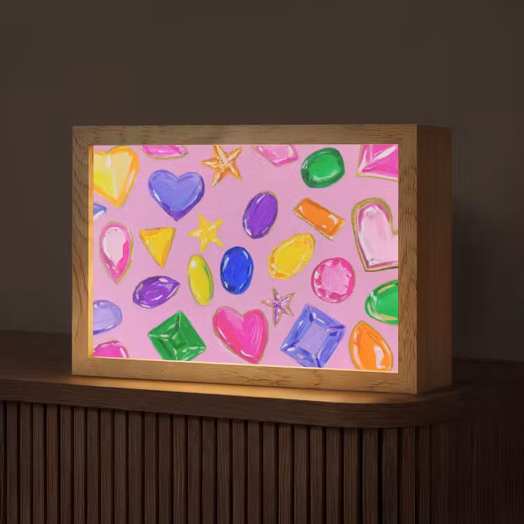 Edelstenen - Vormen - Hartje - Kleurrijk Light Box met kabel (Tafellamp) klein -z3d_website