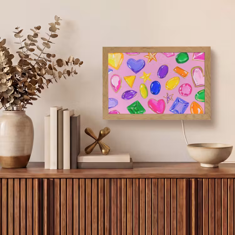 Edelstenen - Vormen - Hartje - Kleurrijk Light Box met kabel (Tafellamp) klein -sfeer2