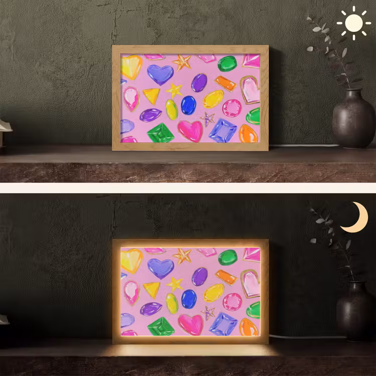Edelstenen - Vormen - Hartje - Kleurrijk Light Box met kabel (Tafellamp) klein -sfeer3