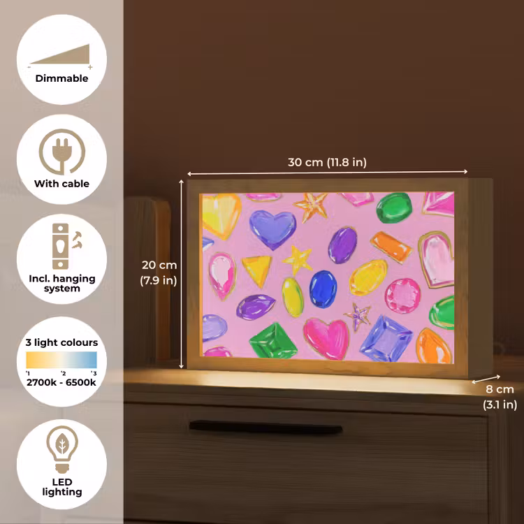 Edelstenen - Vormen - Hartje - Kleurrijk Light Box met kabel (Tafellamp) klein -USP_EN