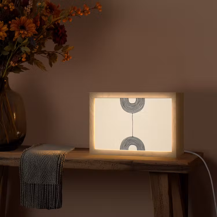 Geometrische bogen - Minimalistisch - Symmetrisch Light Box met kabel (Tafellamp) klein -sfeer4