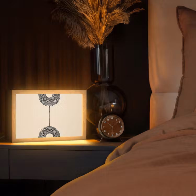 Geometrische bogen - Minimalistisch - Symmetrisch Light Box met kabel (Tafellamp) klein -sfeer1