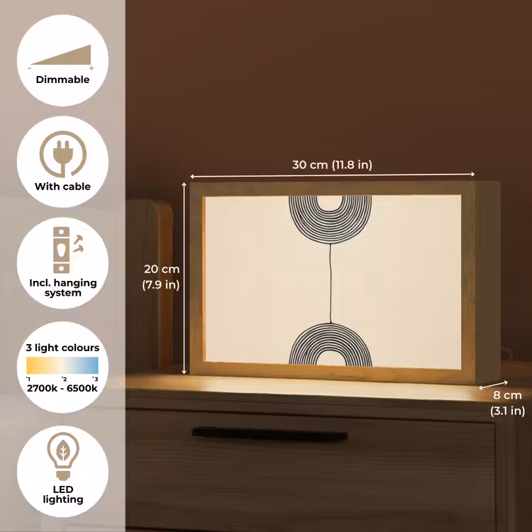 Geometrische bogen - Minimalistisch - Symmetrisch Light Box met kabel (Tafellamp) klein -USP_EN