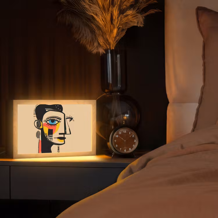 Geometrisch - Felle kleuren - Kubistische stijl Light Box met kabel (Tafellamp) klein -sfeer1