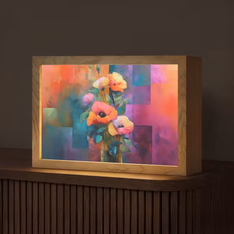 Geometrische kleurvlaken - Modern - Fantasiebloemen Light Box met kabel (Tafellamp) klein -z3d_website