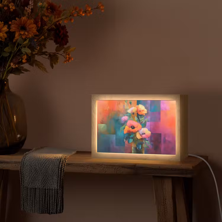 Geometrische kleurvlaken - Modern - Fantasiebloemen Light Box met kabel (Tafellamp) klein -sfeer4