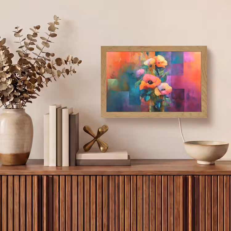 Geometrische kleurvlaken - Modern - Fantasiebloemen Light Box met kabel (Tafellamp) klein -sfeer2