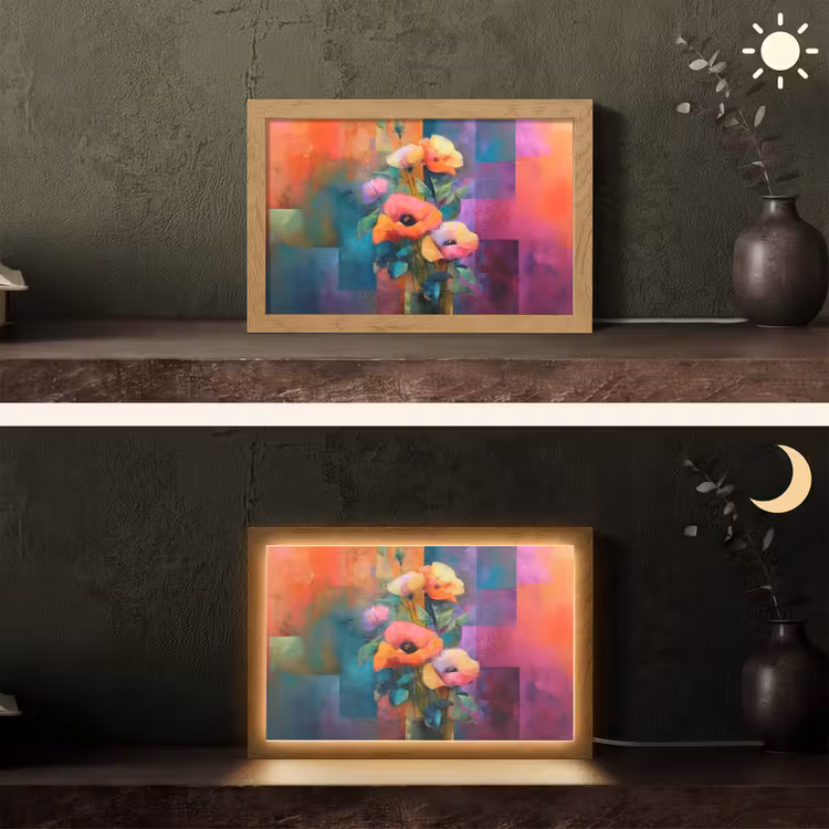 Geometrische kleurvlaken - Modern - Fantasiebloemen Light Box met kabel (Tafellamp) klein -sfeer3
