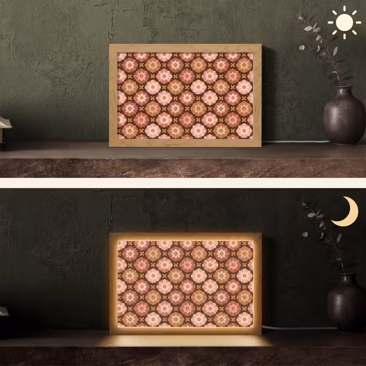 Geometrisch - Bloemen - Kleurrijk Light Box met kabel (Tafellamp) klein 924 -sfeer3
