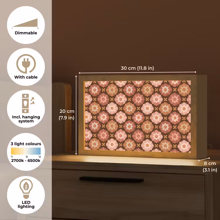 Geometrisch - Bloemen - Kleurrijk Light Box met kabel (Tafellamp) klein 924 -USP_EN