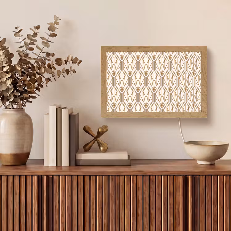Geometrisch - Patroon - Beige Light Box met kabel (Tafellamp) klein 924 -sfeer2