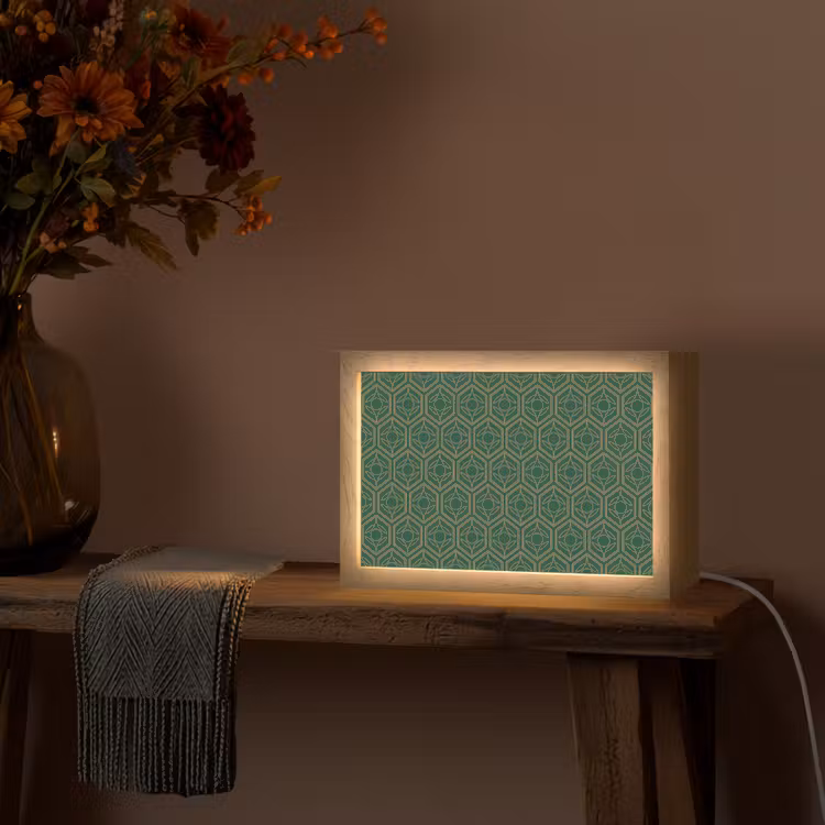 Geometrisch - Patroon - Groen Light Box met kabel (Tafellamp) klein 924 -sfeer4