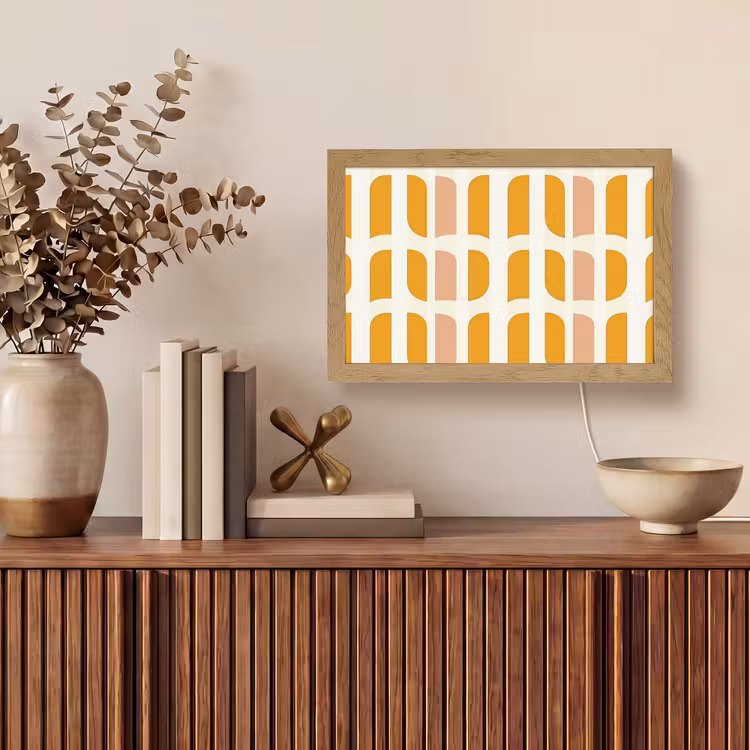 Geometrisch - Patroon - Geel - Roze Light Box met kabel (Tafellamp) klein 924 -sfeer2