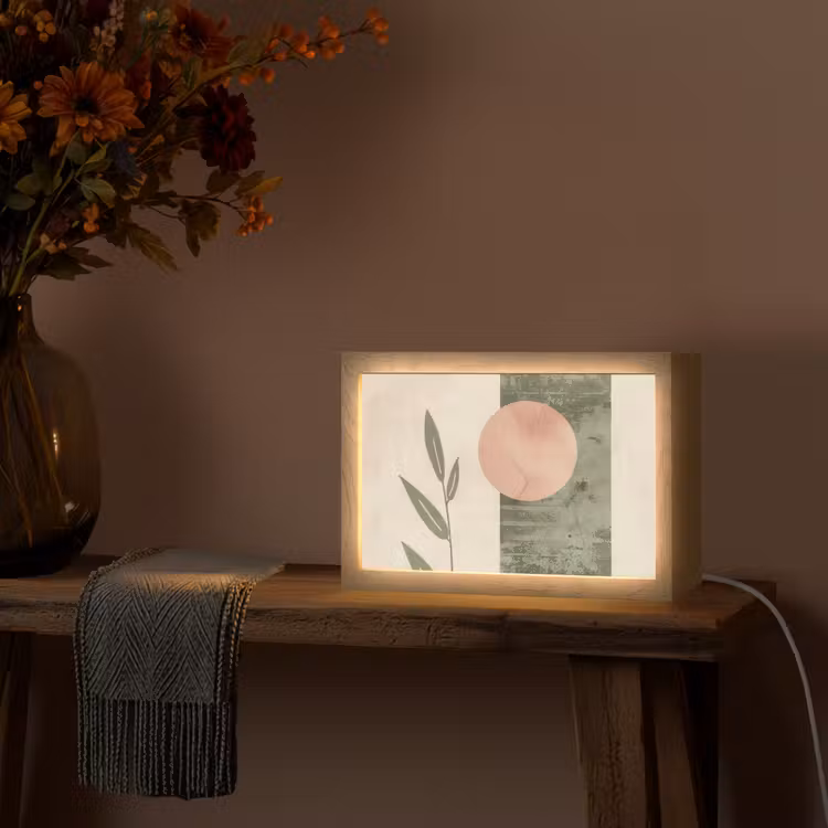 Geometrisch - Roze - Groen - Natuur Light Box met kabel (Tafellamp) klein -sfeer4