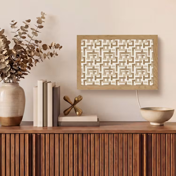 Geometrisch - Retro - Bruin Light Box met kabel (Tafellamp) klein 924 -sfeer2