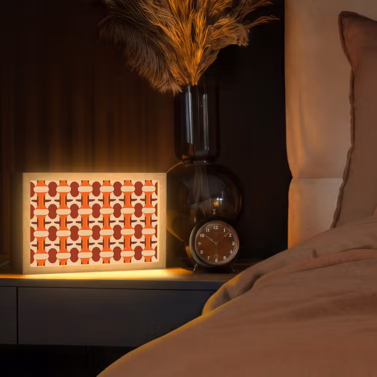 Geometrisch - Retro - Oranje Light Box met kabel (Tafellamp) klein 924 -sfeer1