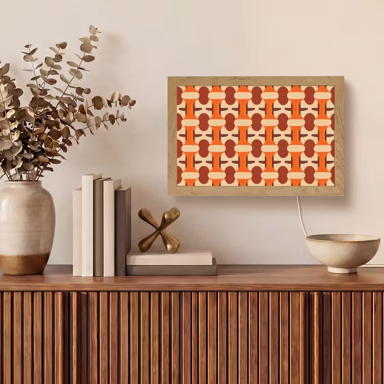 Geometrisch - Retro - Oranje Light Box met kabel (Tafellamp) klein 924 -sfeer2