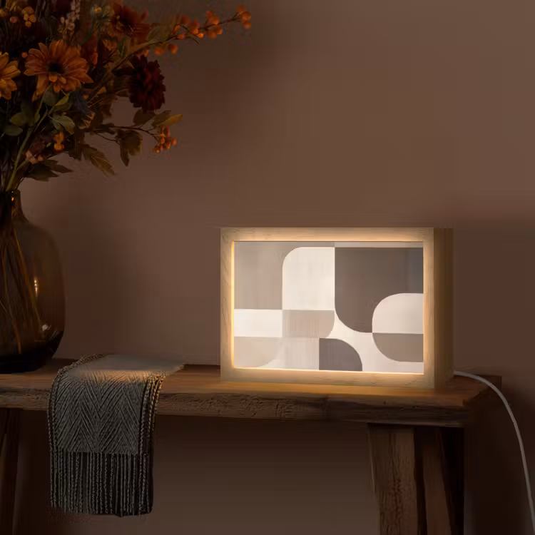 Geometrisch - Geweven structuur - Modern Light Box met kabel (Tafellamp) klein -sfeer4