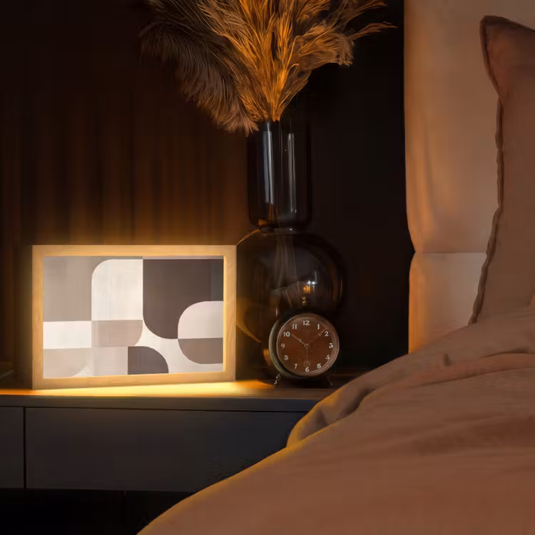 Geometrisch - Geweven structuur - Modern Light Box met kabel (Tafellamp) klein -sfeer1