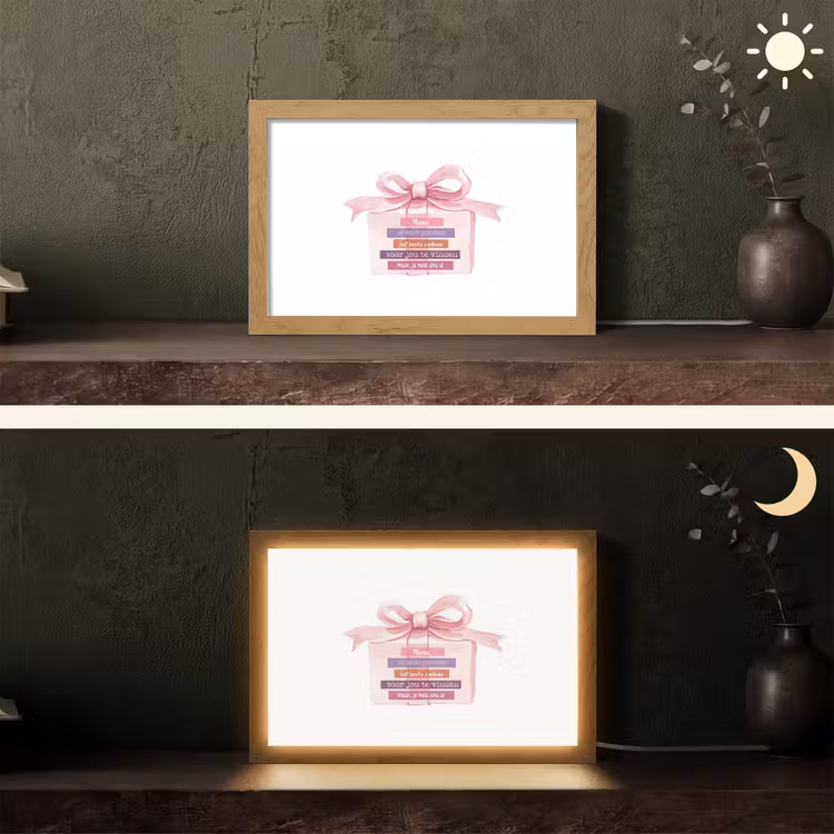 Cadeau - Strik - Tekst - Roze Light Box met kabel (Tafellamp) klein -sfeer3
