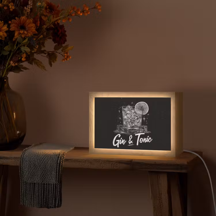 Gin en tonic - Glas - Limoen - Ijsblokjes Light Box met kabel (Tafellamp) klein -sfeer4