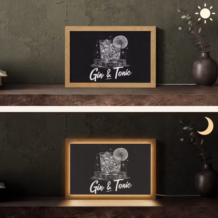 Gin en tonic - Glas - Limoen - Ijsblokjes Light Box met kabel (Tafellamp) klein -sfeer3
