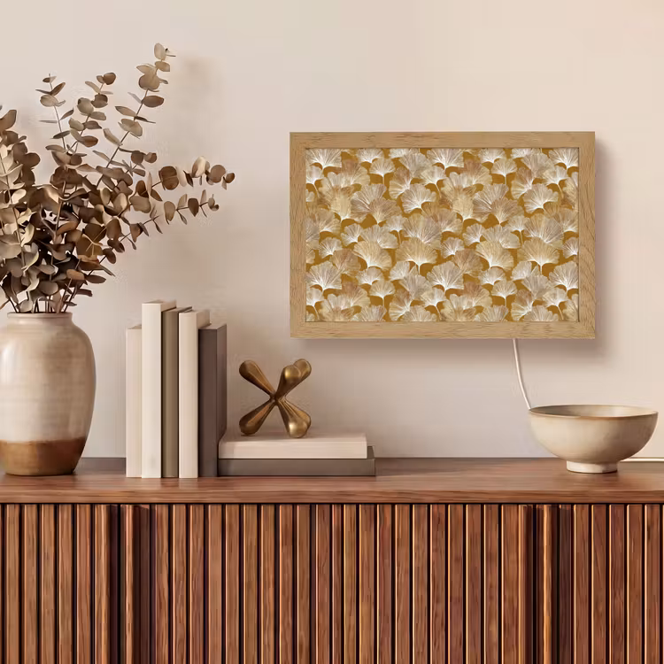 Ginkgo - Bladeren - Goud Light Box met kabel (Tafellamp) klein 924 -sfeer2