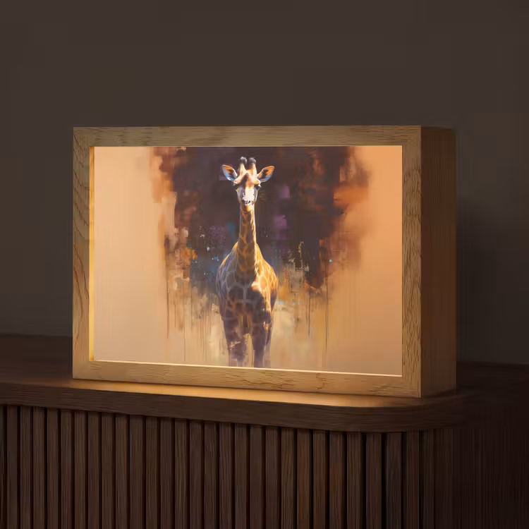 Giraf - Bruin - Abstract - Geschilderd Light Box met kabel (Tafellamp) klein -z3d_website