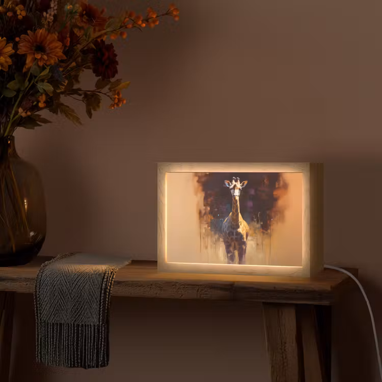 Giraf - Bruin - Abstract - Geschilderd Light Box met kabel (Tafellamp) klein -sfeer4