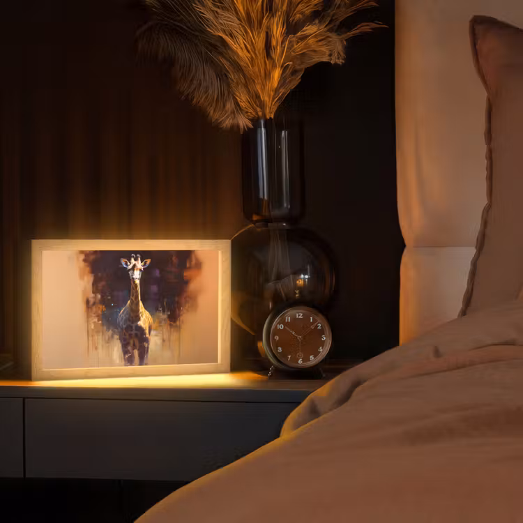 Giraf - Bruin - Abstract - Geschilderd Light Box met kabel (Tafellamp) klein -sfeer1