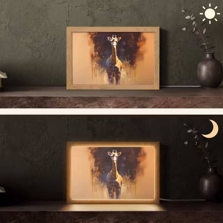 Giraf - Bruin - Abstract - Geschilderd Light Box met kabel (Tafellamp) klein -sfeer3
